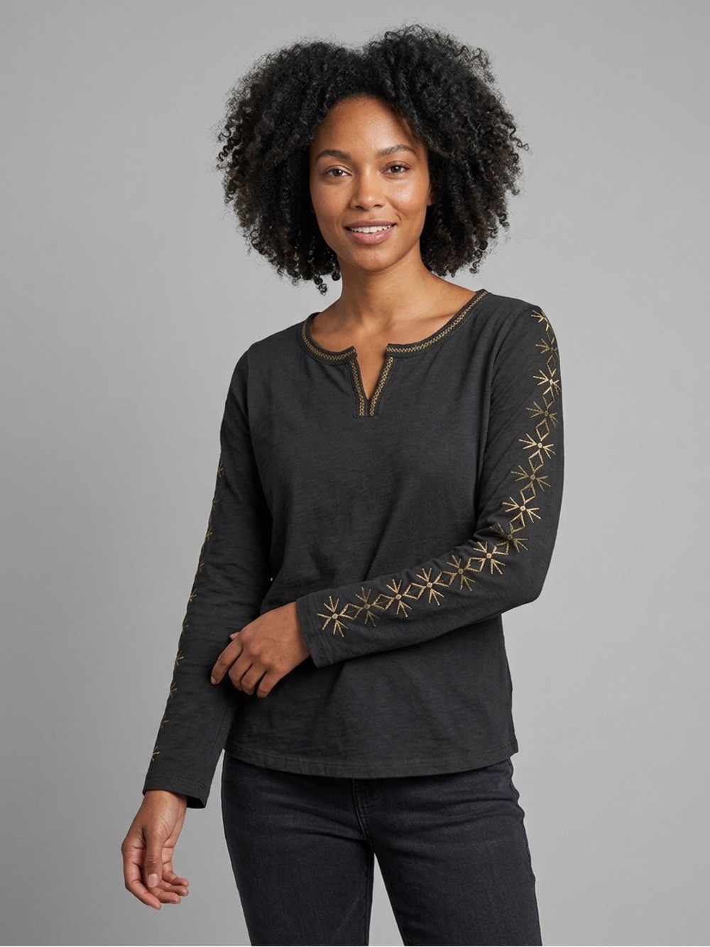 Aventura Organic Cotton Tencel Lyocell Women Large Embroidered LS Cottagecore